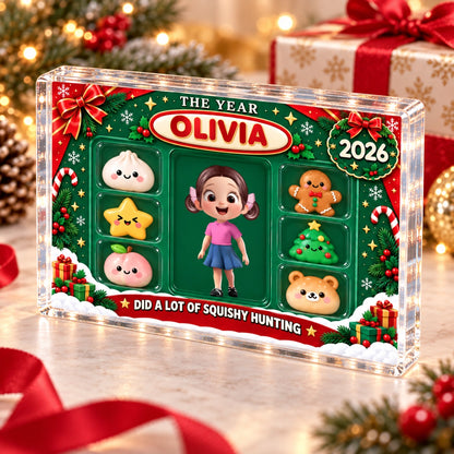 Personalized Squishy Hunter Christmas Acrylic Plaque, Custom Name & Year Gift for Kids