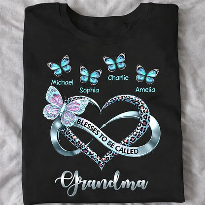 Personalized Grandma Classic Tee with Butterfly Names and Heart Design - Unique Mother's Day Gift