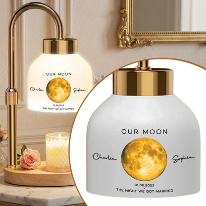 Personalized Our Moon Candle Warmer Lamp With Custom Moon Phase, Cozy Bedroom Decor, Unique Anniversary Gift for Couple