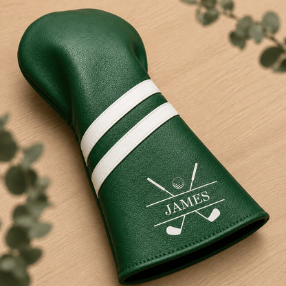 Personalized  Leather Golf Club Headcover, Green or White Monogram Design, Unique Gift for Golfers