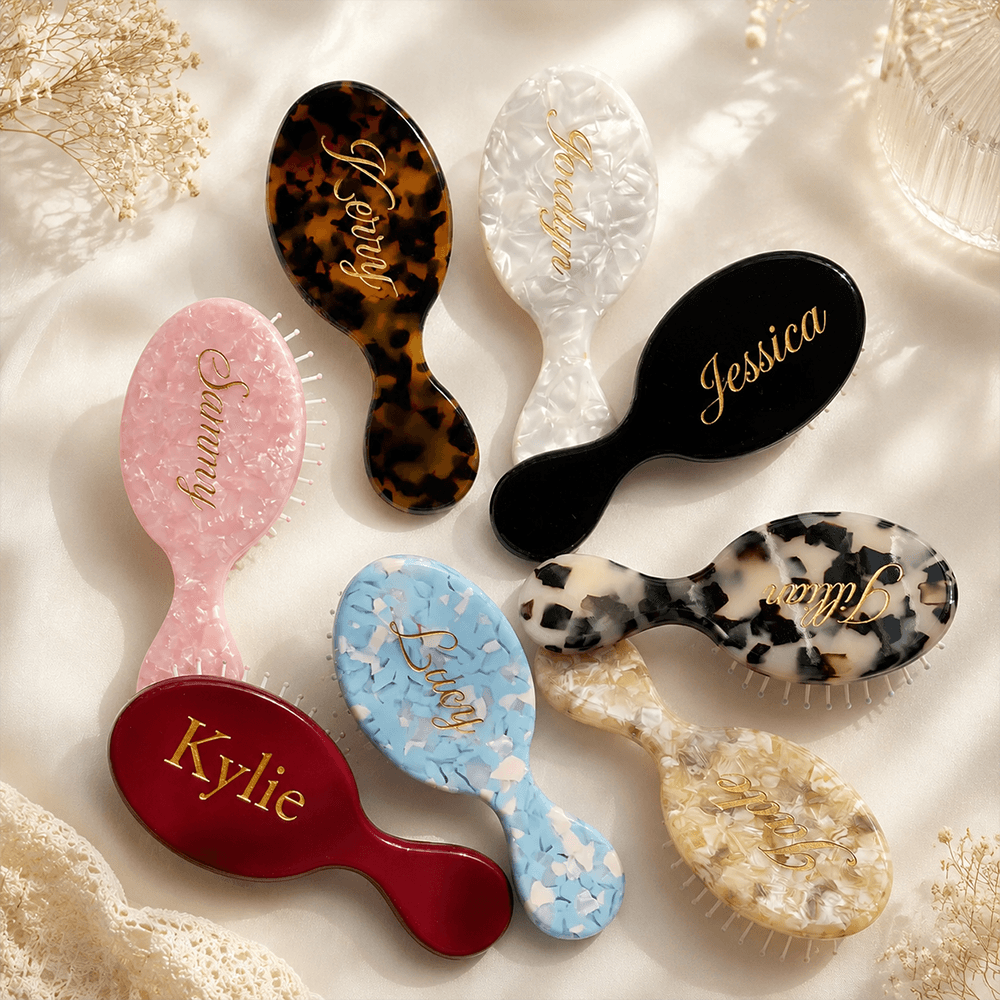 Custom Name Hair Brush for Women, Luxury Marbled Acetate Brush, Personalized Beauty Gift for Birthday, Bridesmaid & Special Occasions