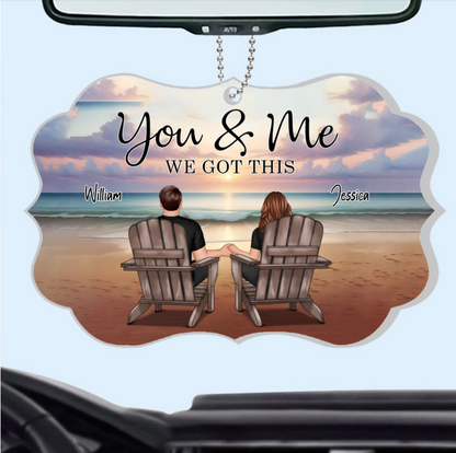Couple Sitting Realistic Beach Landscape - Personalized Poster, Keychain, Plaque, Ornament and Pillow, Unique Gift