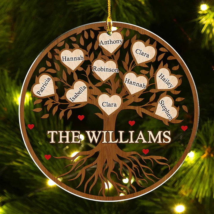 Personalized Acrylic Ornament, Hanging Family Love Tree With Heart Leaves, Unique Creative Gift for Family