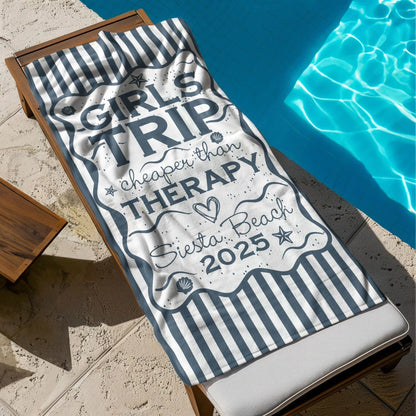 Personalized Girls Trip Beach Towel, Custom Besties Trip Design for Beach Days, Unique Colorful Gift for Friends