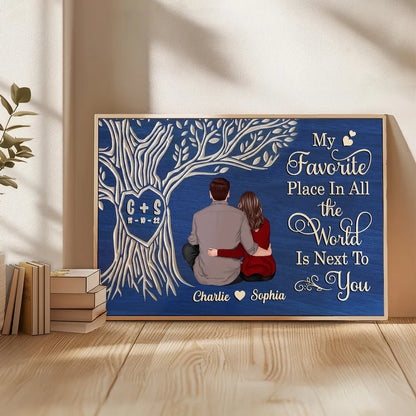 My Favorite Place Is Next To You Poster, Custom Couple Keepsake Wall Art, Cozy Blue Modern Look, Unique Anniversary Gift