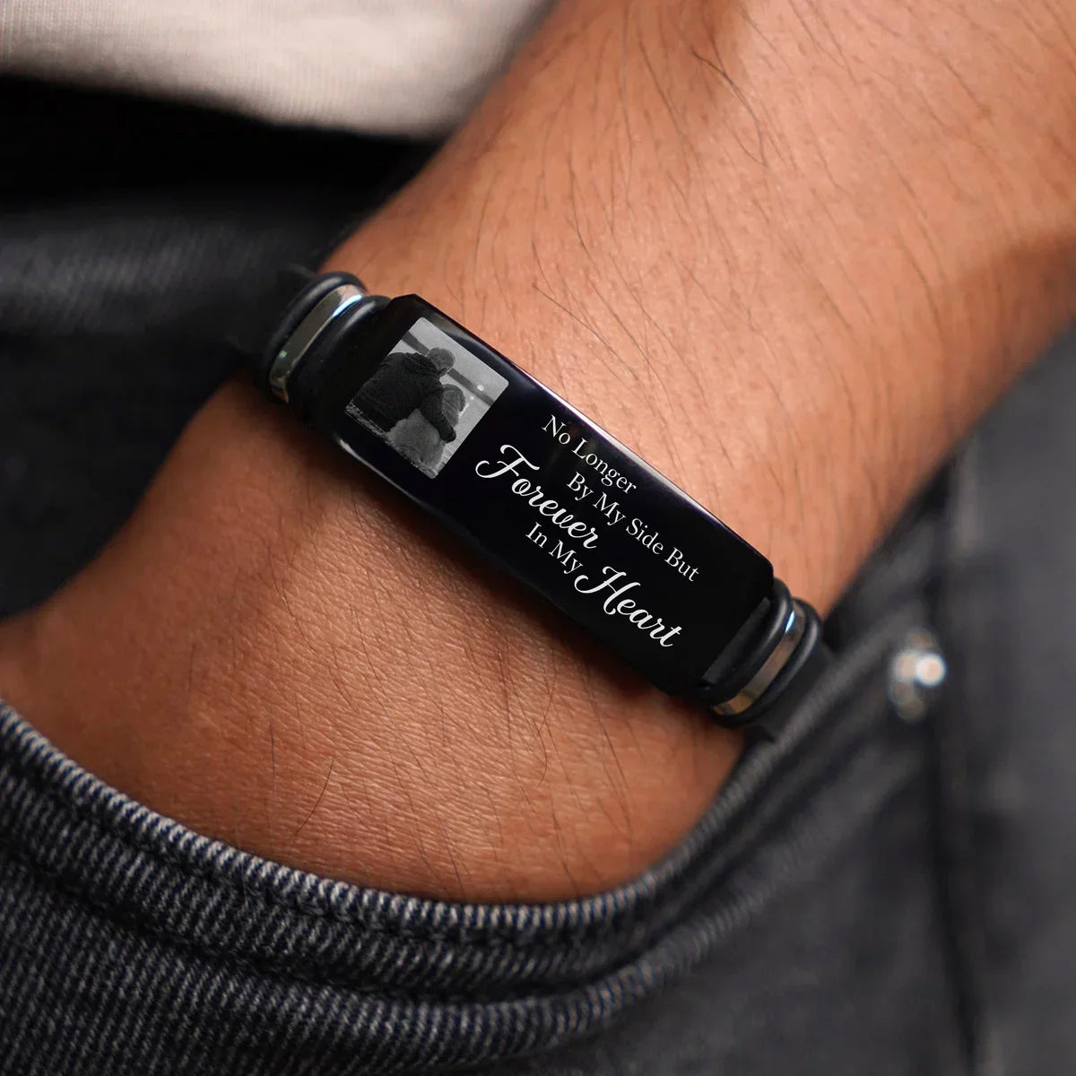 Personalized Silicone Bracelet, Monochrome Embracing Portrait Keepsake, Unique Memorial Gift for Family or Friend