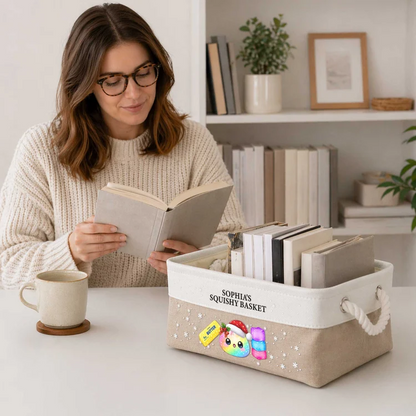 Personalized Cotton Linen Rope Basket for Squishy Toy Display, Unique Gift for Kids and Collectors