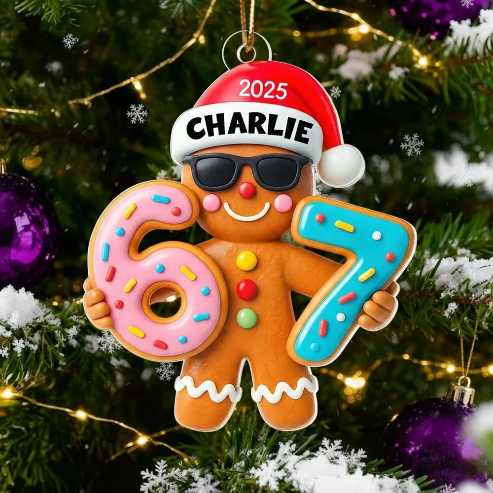 Personalized Gingerbread Acrylic Ornament with Trendy Six Seven Design ...