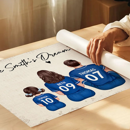 Personalized Soccer Family Poster, Sitting Back View Dream Team, Unique Gift for Mom & Dad