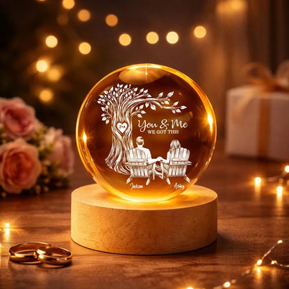 Personalized Globe Lamp with You & Me Couple Under Tree Design - Cozy Romantic Night Glow, Unique Gift for Couples