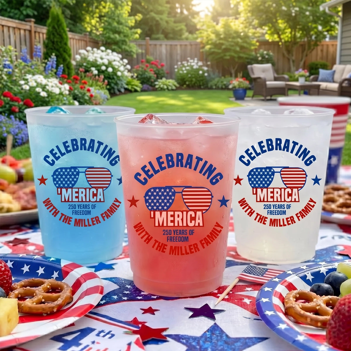 Personalized Frosted Plastic Cup, 'Merica Patriotic BBQ Party, Unique Gift for Family