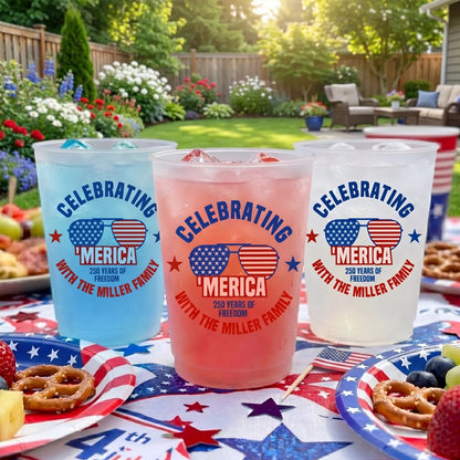 Personalized Frosted Plastic Cup, 'Merica Patriotic BBQ Party, Unique Gift for Family