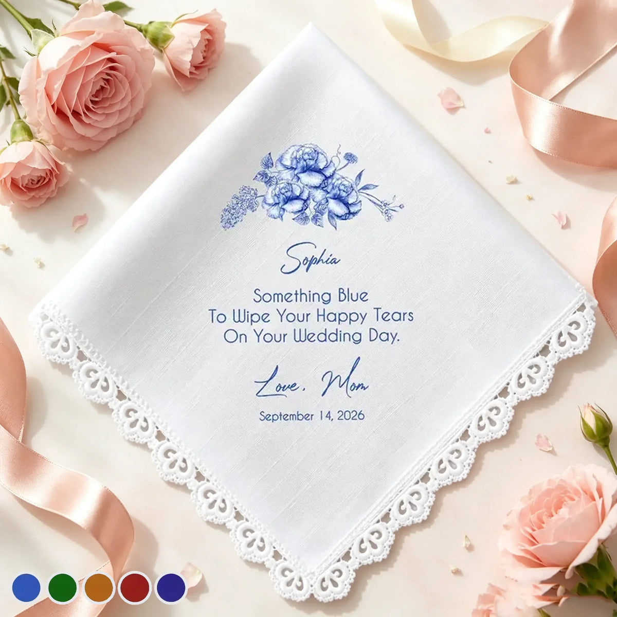 Personalized Cotton Handkerchief, Something Blue for Happy Tears, Creative Wedding Gift for a Bride