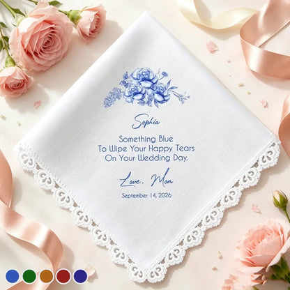 Personalized Cotton Handkerchief, Something Blue for Happy Tears, Creative Wedding Gift for a Bride