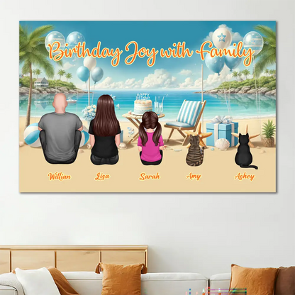 Birthday Family Back View Design - Personalized Keychain, Poster, Car Hanger, Wallet Card, Pillow, and Sticker, Unique Gift
