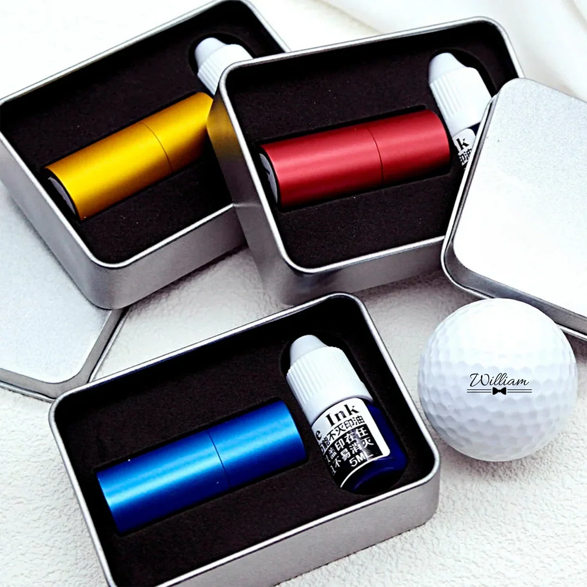 Personalized Golf Ball Stamp Box With Tuxedo Name Design, Unique Wedding Gift for Groom & Groomsman