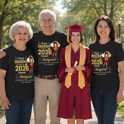 Personalized Graduation Family Matching Classic Tee, Proud Mom Dad Grandma Shirt for Campus Photos, Unique Gift