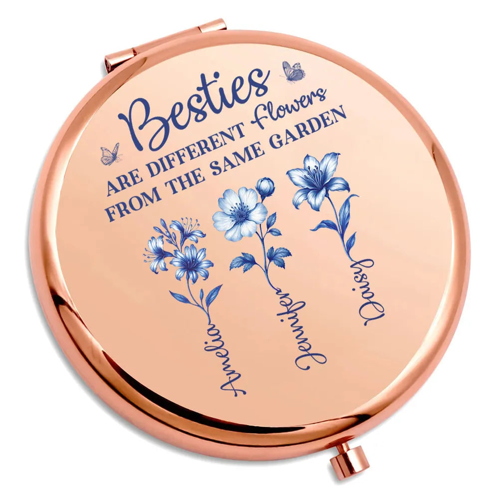 Personalized Metal Compact Mirror Sisters Are Different Flowers Gift, Blue Floral Quote, Unique Sister Gift
