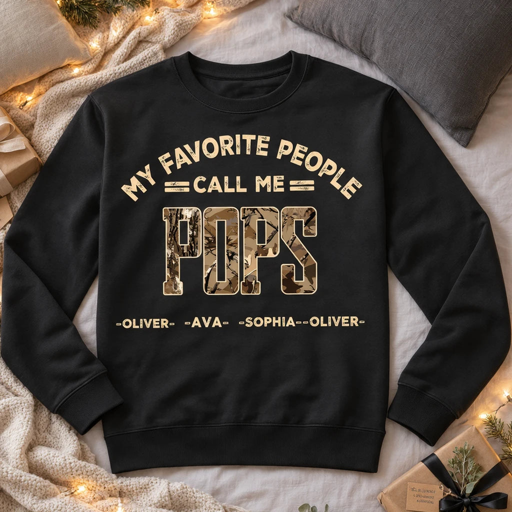 Personalized Sweatshirt with Camo Pop Pop Quote, Casual Unique Gift for Grandpa
