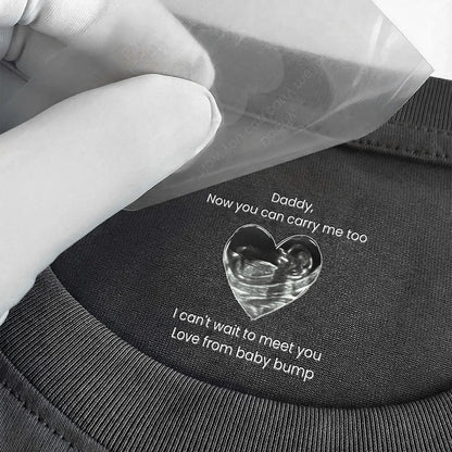 Personalized Hidden Message Neck Tag Classic Tee, Daddy I Can't Wait To Meet You, Heart Sonogram Gift for Dad