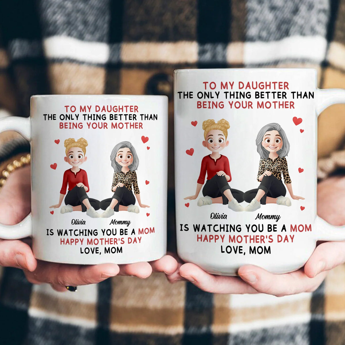 Ceramic Mug for Daughter, Personalized Mother-Daughter Love Quote and Sweet Cartoon Art, Daily Coffee Reminder, Creative Gift