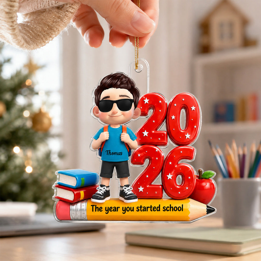 Acrylic Ornament, The Year You Started School with Smiling Student, Personalized Creative Christmas Gift for Families
