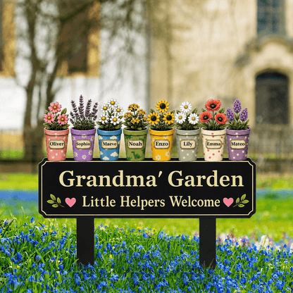 Personalized Grandma & Grandad Garden Stake with Custom Flower Pots & Names, Grandparents Gift
