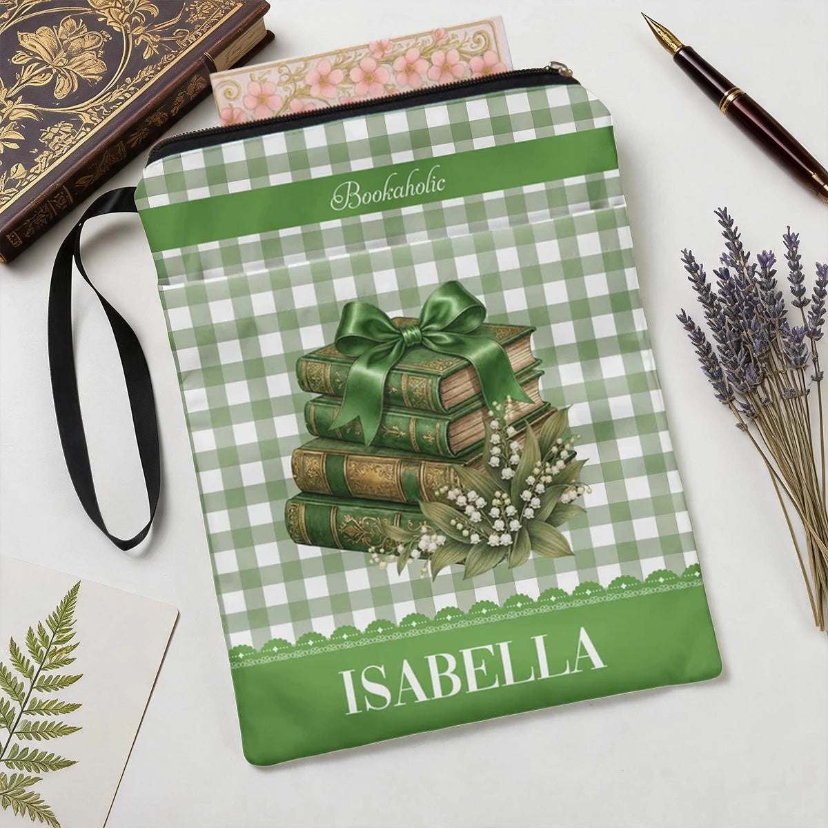 Personalized Book Sleeve with Bookaholic Script and Floral Books, Creative Gift for Readers