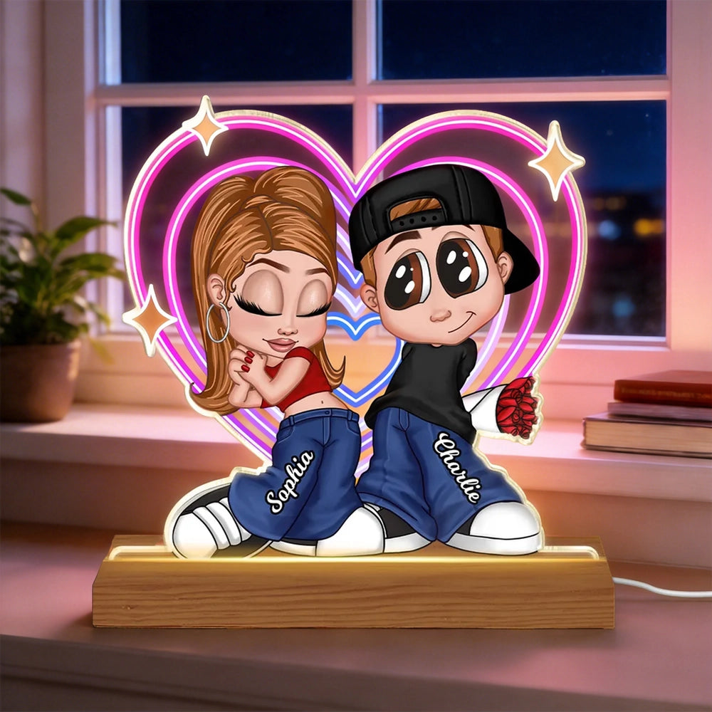 Shaped Acrylic Block LED Plaque Personalized Cute Couple Night Light With Retro Heart Vibe A Sweet Romantic Gift for Him or Her