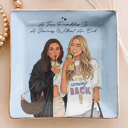 Personalized Jewelry Dish, Modern Friends Raising Glasses Illustration, Vanity Decor, Unique Gift for a Best Friend