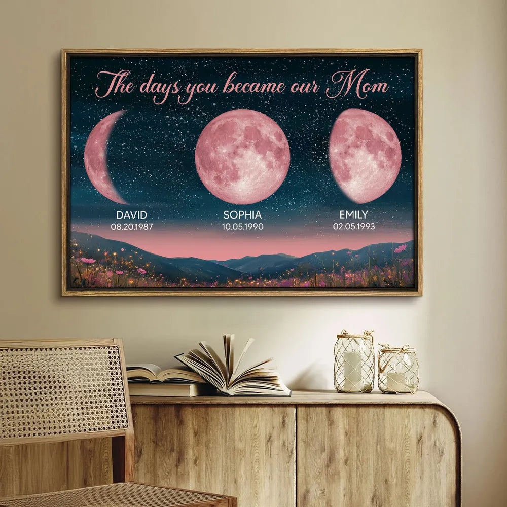 Personalized Moon Phase Poster for Mom The Days You Became Our Mom Starry Sky Wall Art Unique Gift