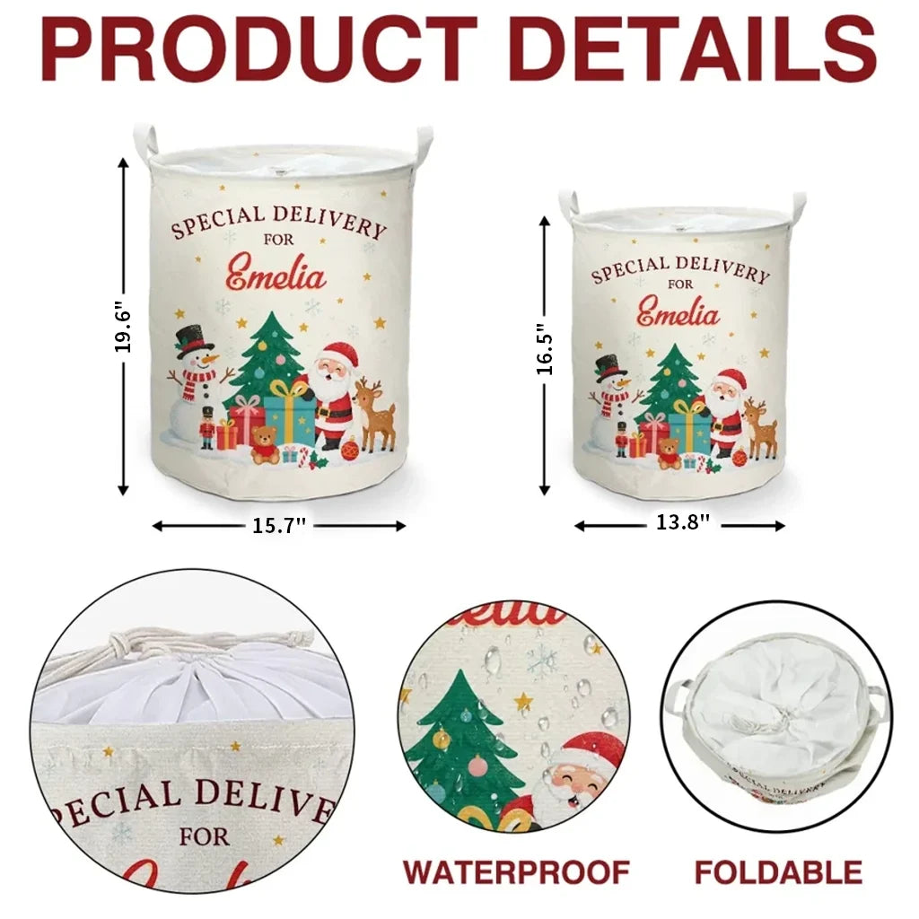 Round Storage Basket, Heartwarming Red and Green Santa Scene, Personalized Creative Gift for Family