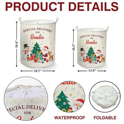 Round Storage Basket, Heartwarming Red and Green Santa Scene, Personalized Creative Gift for Family