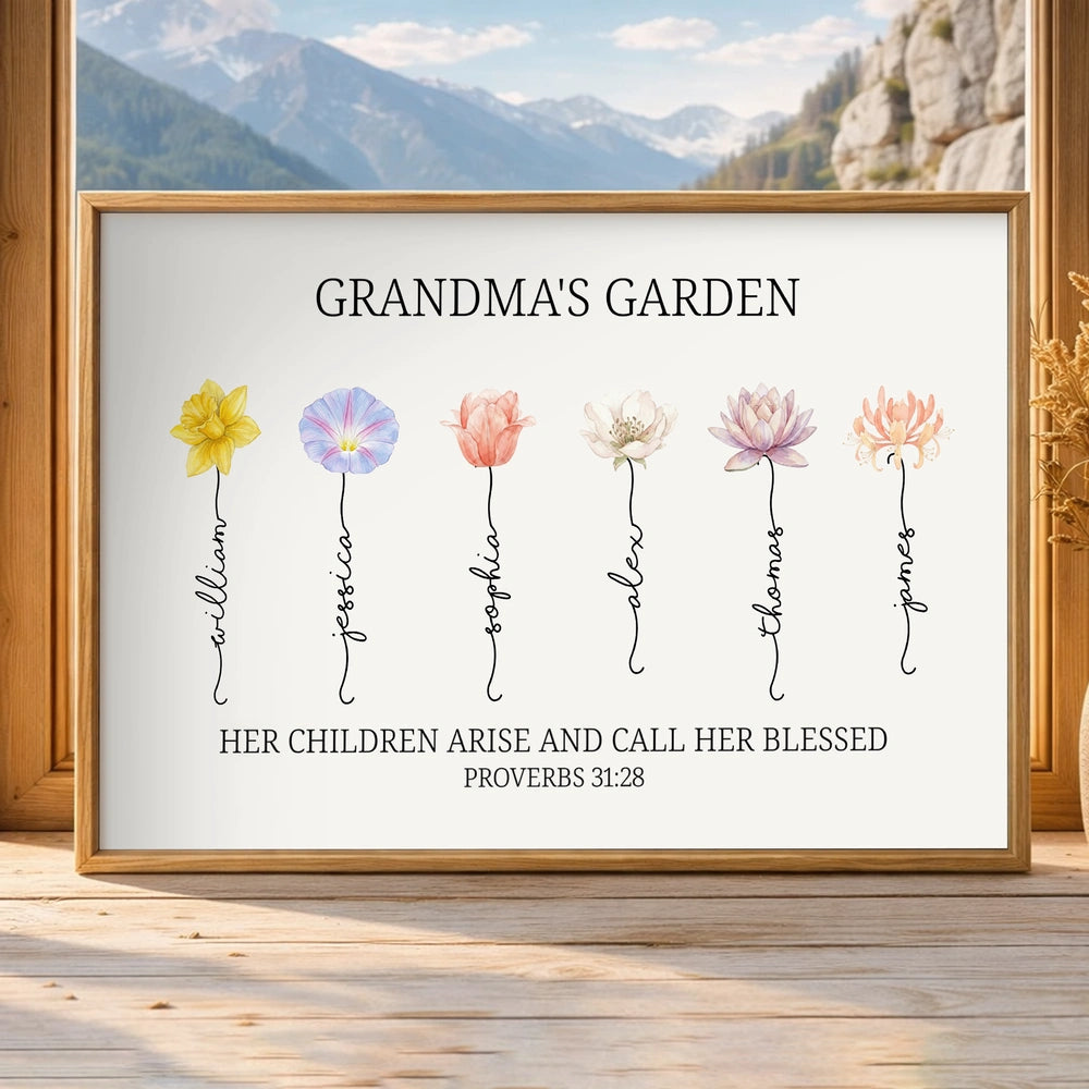 Grandma's Garden Poster Personalized Floral Name Print Family Keepsake Wall Decor A Meaningful Gift for Grandma