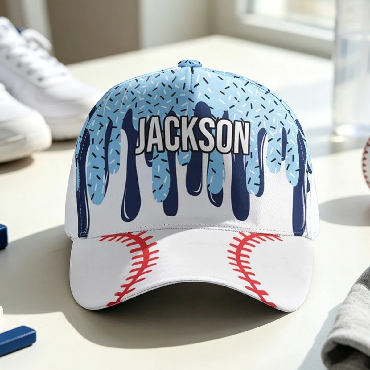 Personalized Classic Cap for Baseball Fans, Playful Ice Cream Drip Design, Creative Gift for Players