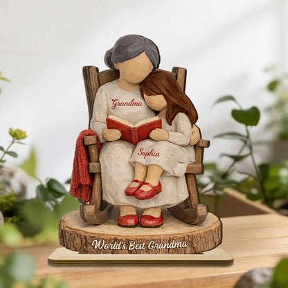 World's Best Grandma Personalized 2-Layer Wooden Plaque, Heartwarming Reading Moment Keepsake Gift for Grandma