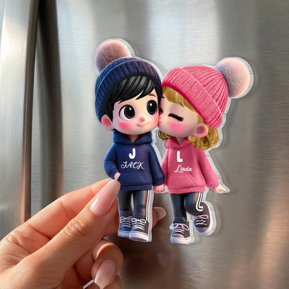 Personalized Acrylic Fridge Magnet with Cute Kissing Couple, Unique Gift for Boyfriend & Girlfriend