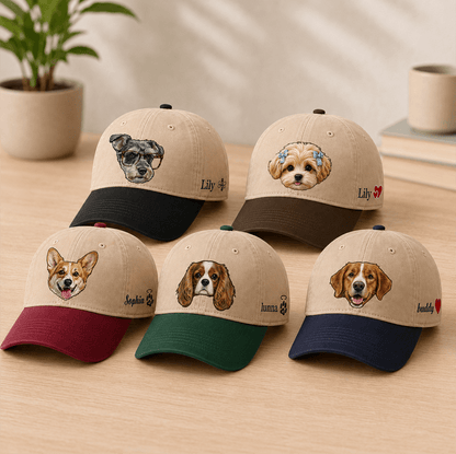 Personalized Pet Photo Embroidered Color Block Baseball Cap, Custom Name Hat, Unique Gift for Dog & Cat Lovers