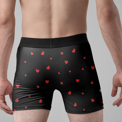 Personalized Men's Boxer Briefs With Funny Love Quote & Hearts - Flirty Couple Gift For Him With Custom Print
