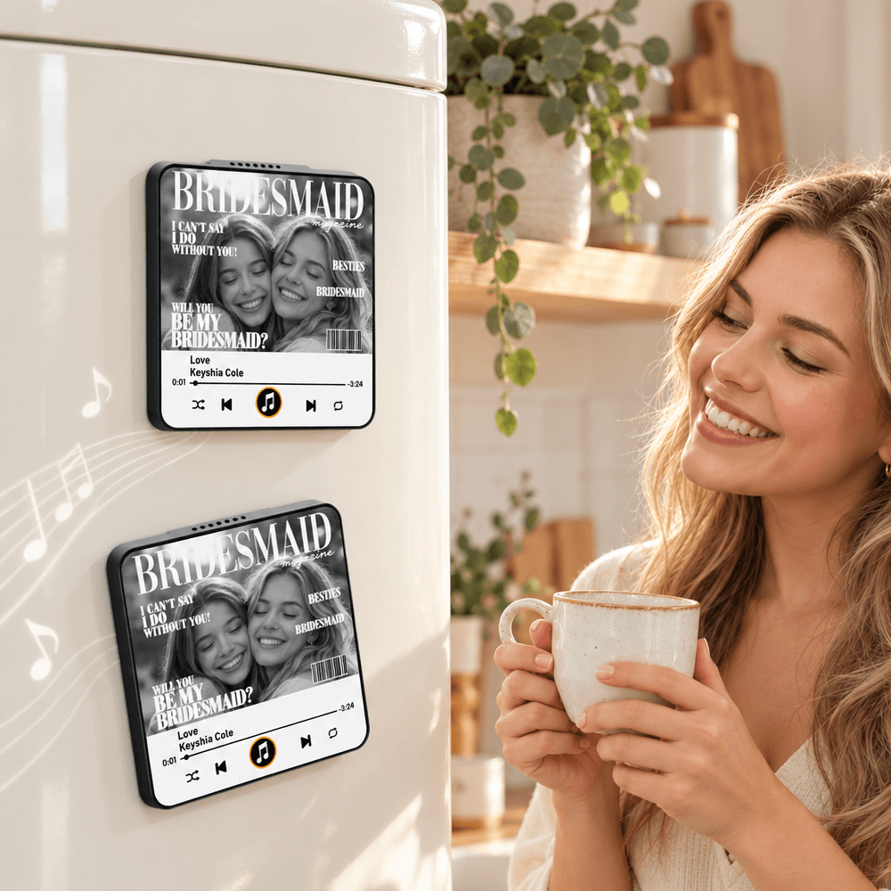 Custom Bridesmaid Proposal Acrylic Music Magnet, Vintage Black and White Magazine Style, Will You Be My Bridesmaid Gift