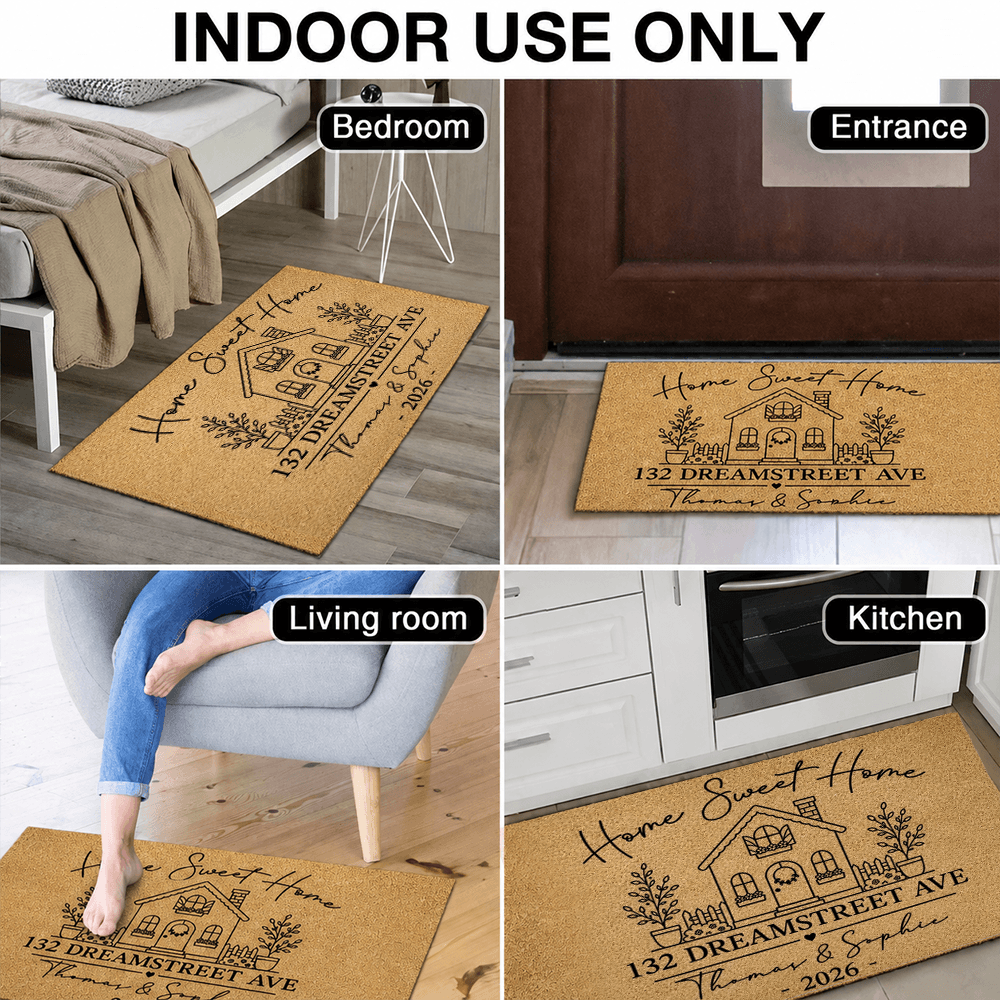 Personalized Home Sweet Home Doormat with Address, Names & Year, Custom Housewarming Gift for New Homeowners