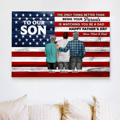 To Our Son – Personalized Father’s Day Canvas – Gift from Mom or Dad with Custom Illustration