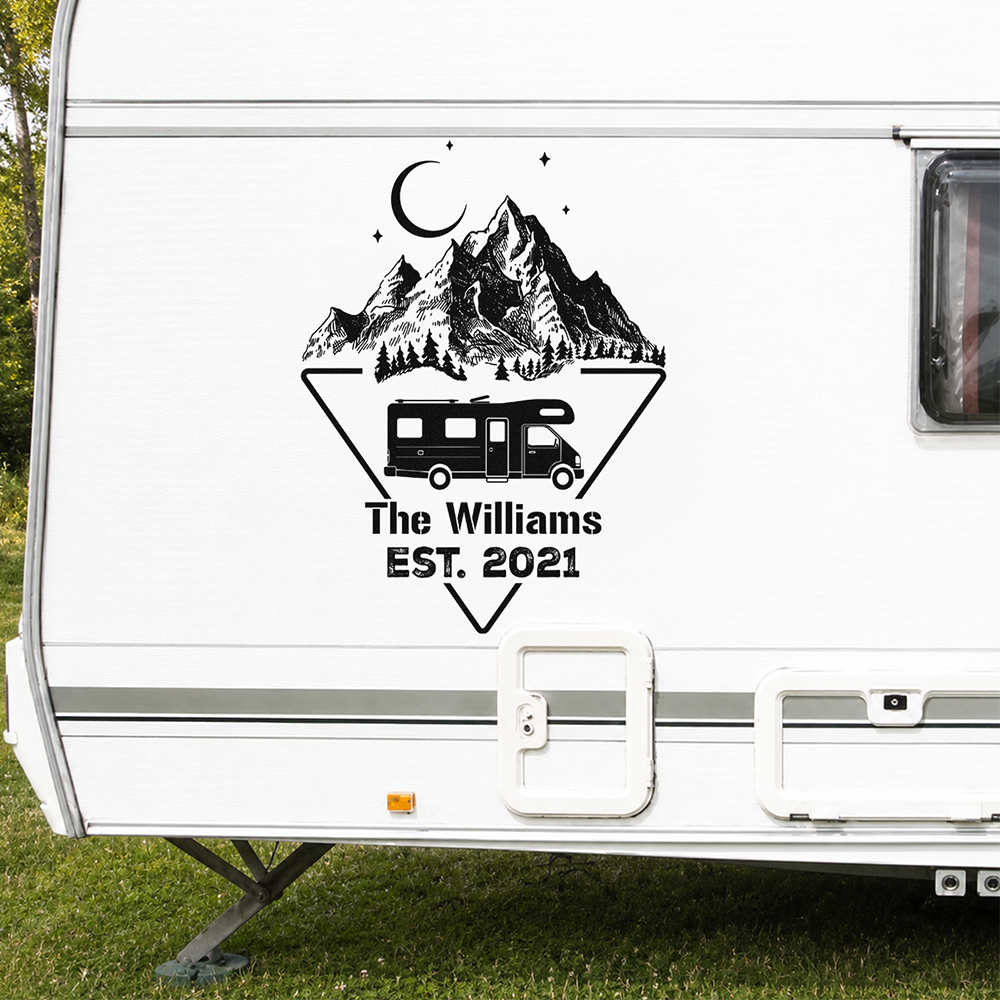 Personalized RV Sticker Decal, Mountain Adventure Keepsake, Creative Gift for Camping Lovers