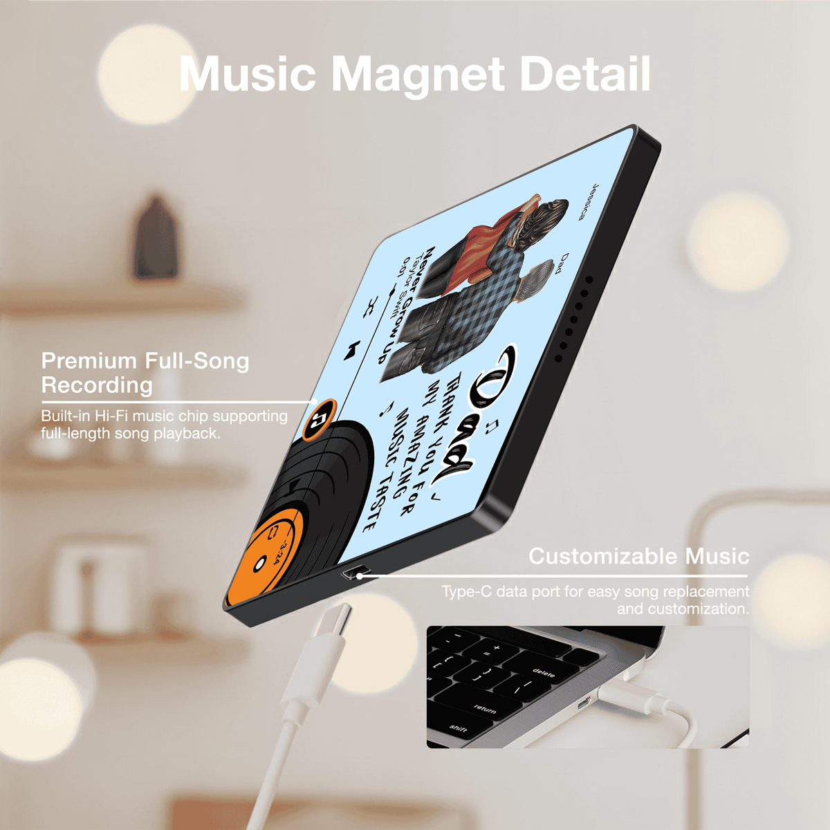Personalized Acrylic Music Magnet with Dad Song Art, Cute Fridge Decoration, Unique Gift for Dad