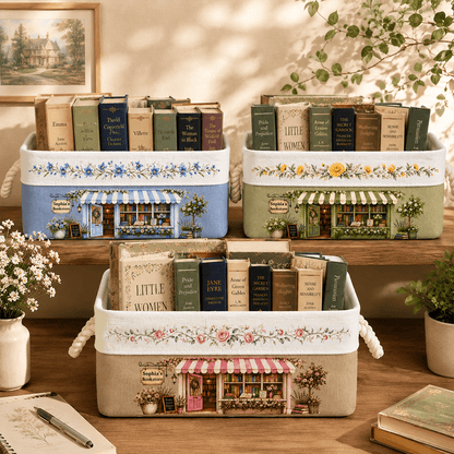 Personalized Bookstore Basket with Birth Month Flowers & Custom Name, Unique Gift for Book Lovers