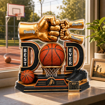 Personalized Shaped Acrylic Block Plaque, Basketball Dad Fist Bump, Unique Father's Day Gift For Dad