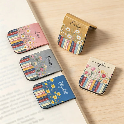 Leather Magnetic Bookmark with Personalized Vintage Floral Library Art, Creative Gift for Mom or a Book-Loving Friend