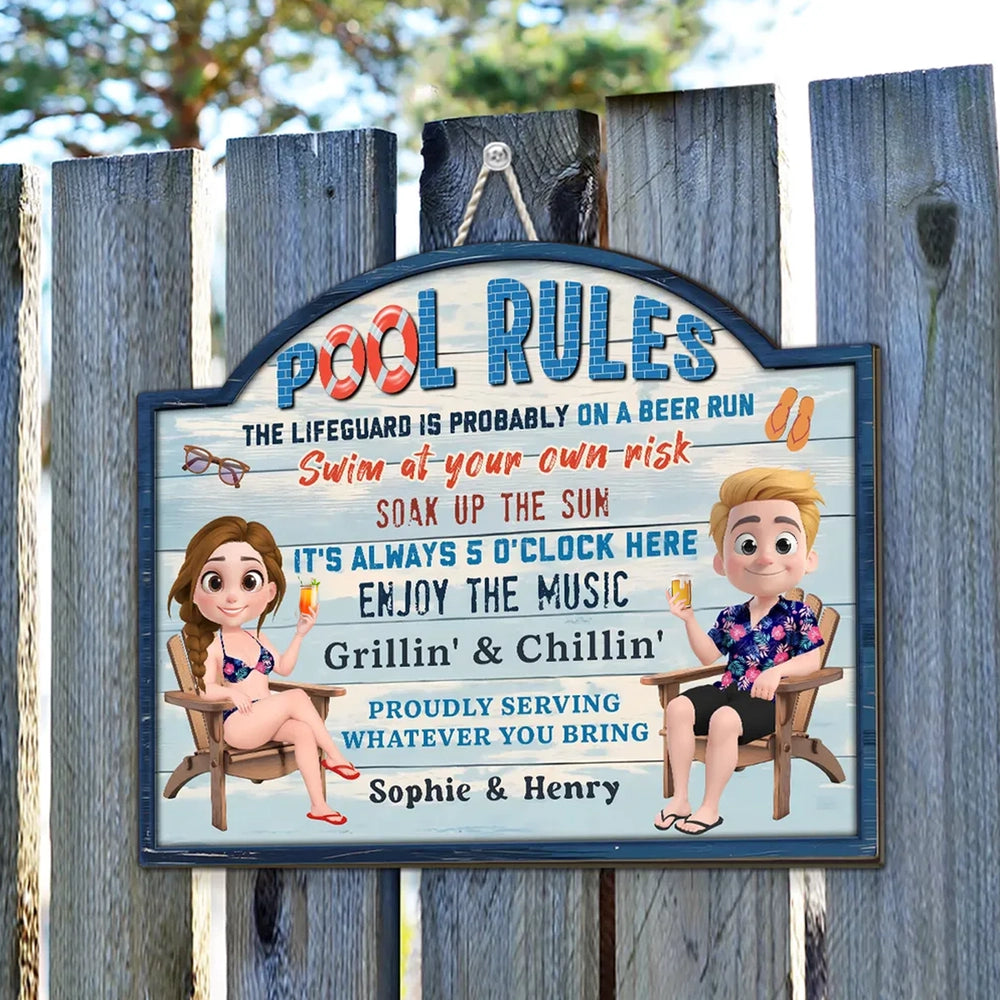 Fun Poolside Signs Poolside Grillin' & Chillin' Personalized Wooden Sign, Beachy Funny Ba ...
