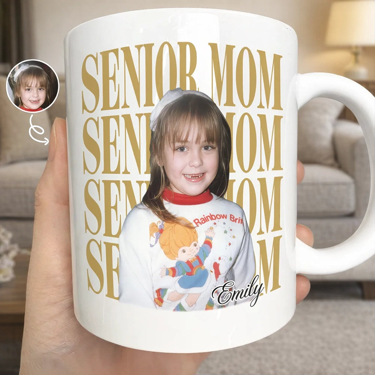 Personalized Ceramic Mug With Custom Photo And SENIOR MOM Text - Unique Mother's Day Gift For Morning Coffee Smiles