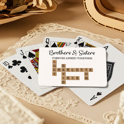 “Brothers & Sisters Crossword Playing Cards – Forever Linked Together, Custom Plastic Deck for Sibling Gifts”